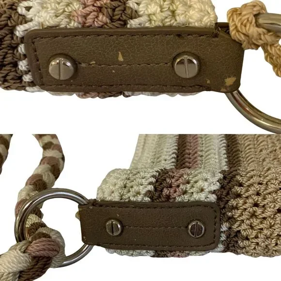 The Sak Woven Crochet Shoulder / Crossbody Bag Tan & Pink Braided Strap - Picture 11 of 13